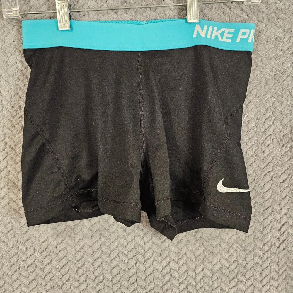 Nike Pro Dri-FIT Womens Compression Shorts Black‎ Turquoise Waistband Size M